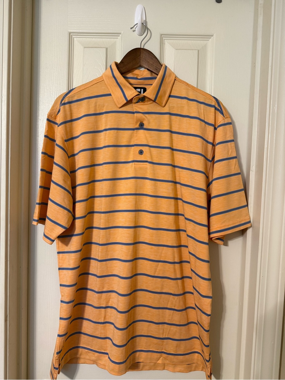 FootJoy Orange Striped Casual Button Down Polo Large